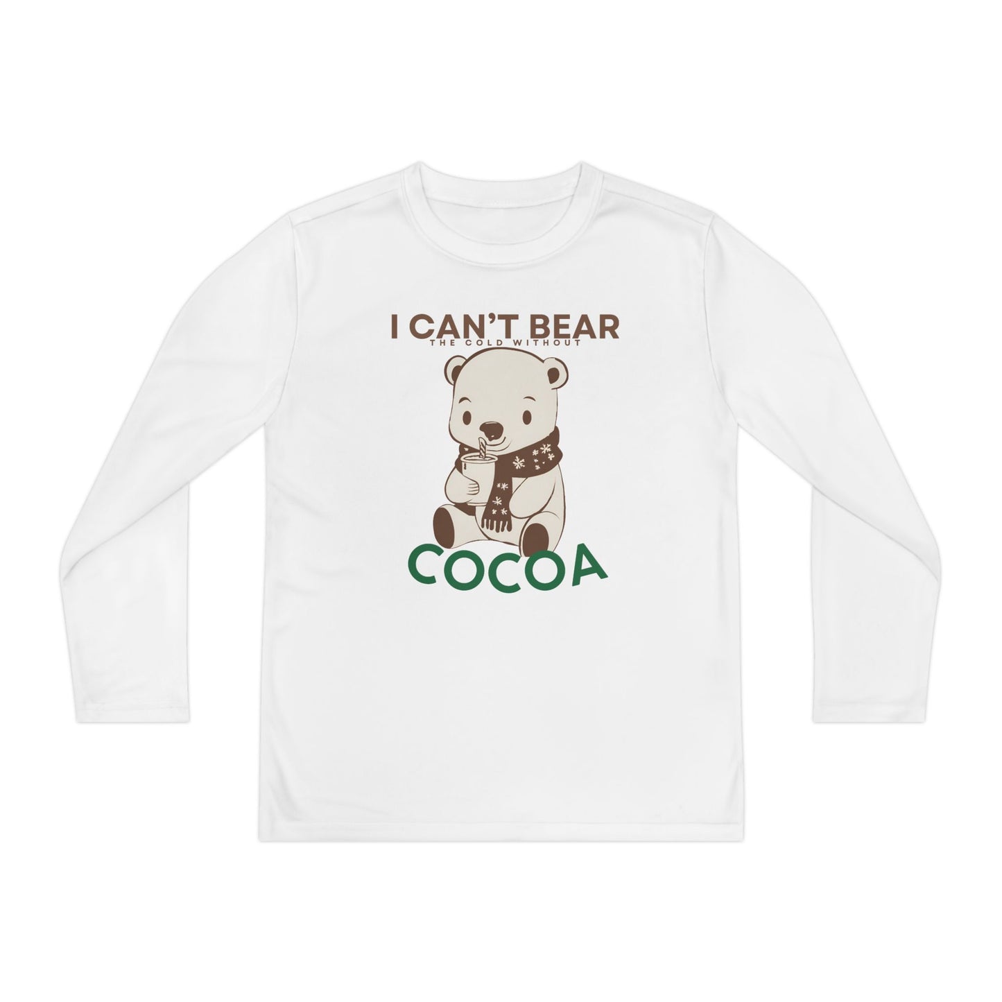 Youth Long Sleeve T-Shirt - "I Can't Bear the Cold Without Cocoa" - Cute Winter/Holiday Shirt