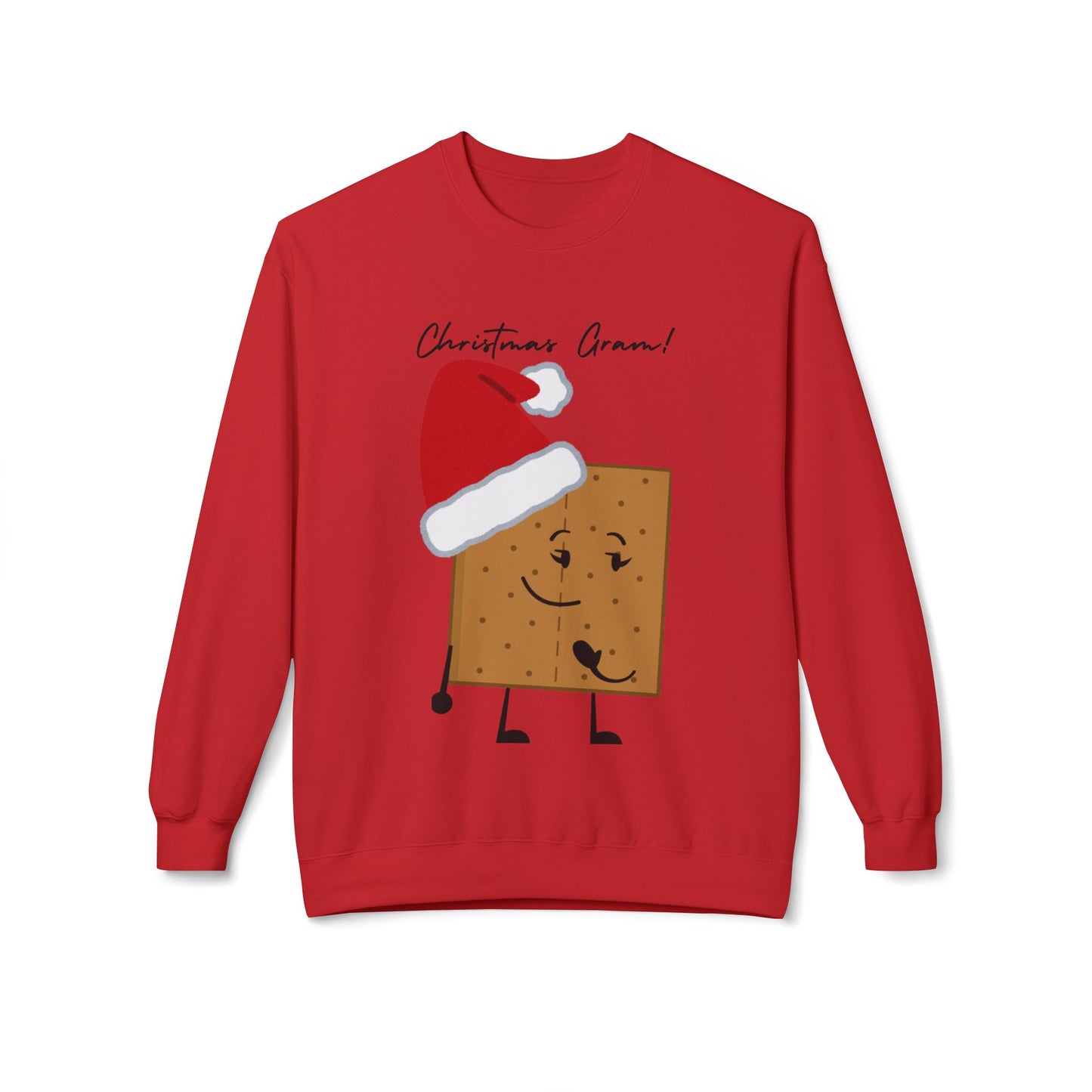 For The Gram - Adult Fleece Crewneck Sweatshirt - "Christmas Gram!" - Funny Graham Cracker Sweatshirt with Santa Hat