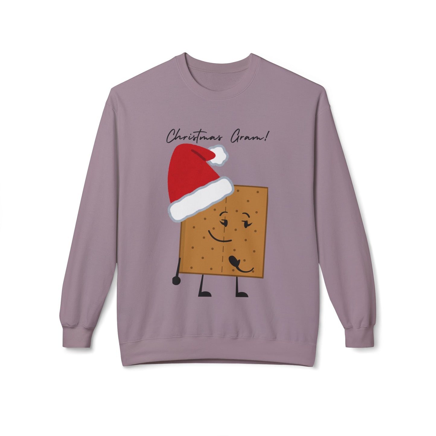 For The Gram - Adult Fleece Crewneck Sweatshirt - "Christmas Gram!" - Funny Graham Cracker Sweatshirt with Santa Hat