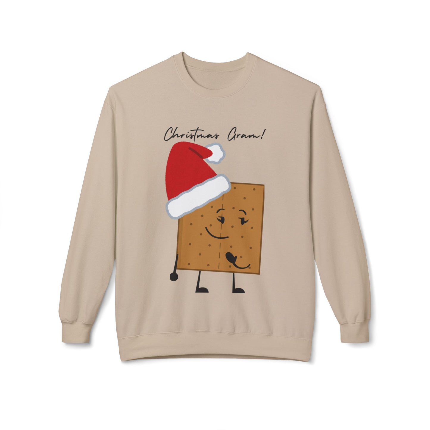 For The Gram - Adult Fleece Crewneck Sweatshirt - "Christmas Gram!" - Funny Graham Cracker Sweatshirt with Santa Hat