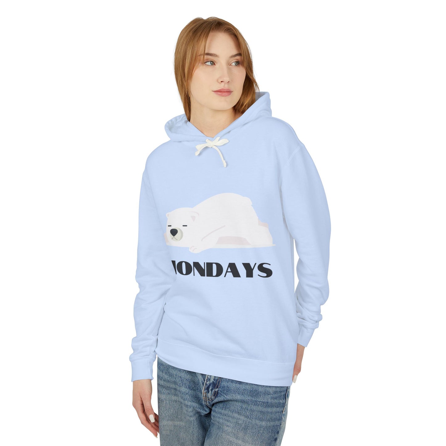 Unisex Lightweight Hooded Sweatshirt - "Sleepy Polar Bear Monday" - Fun Comfort Hoodie