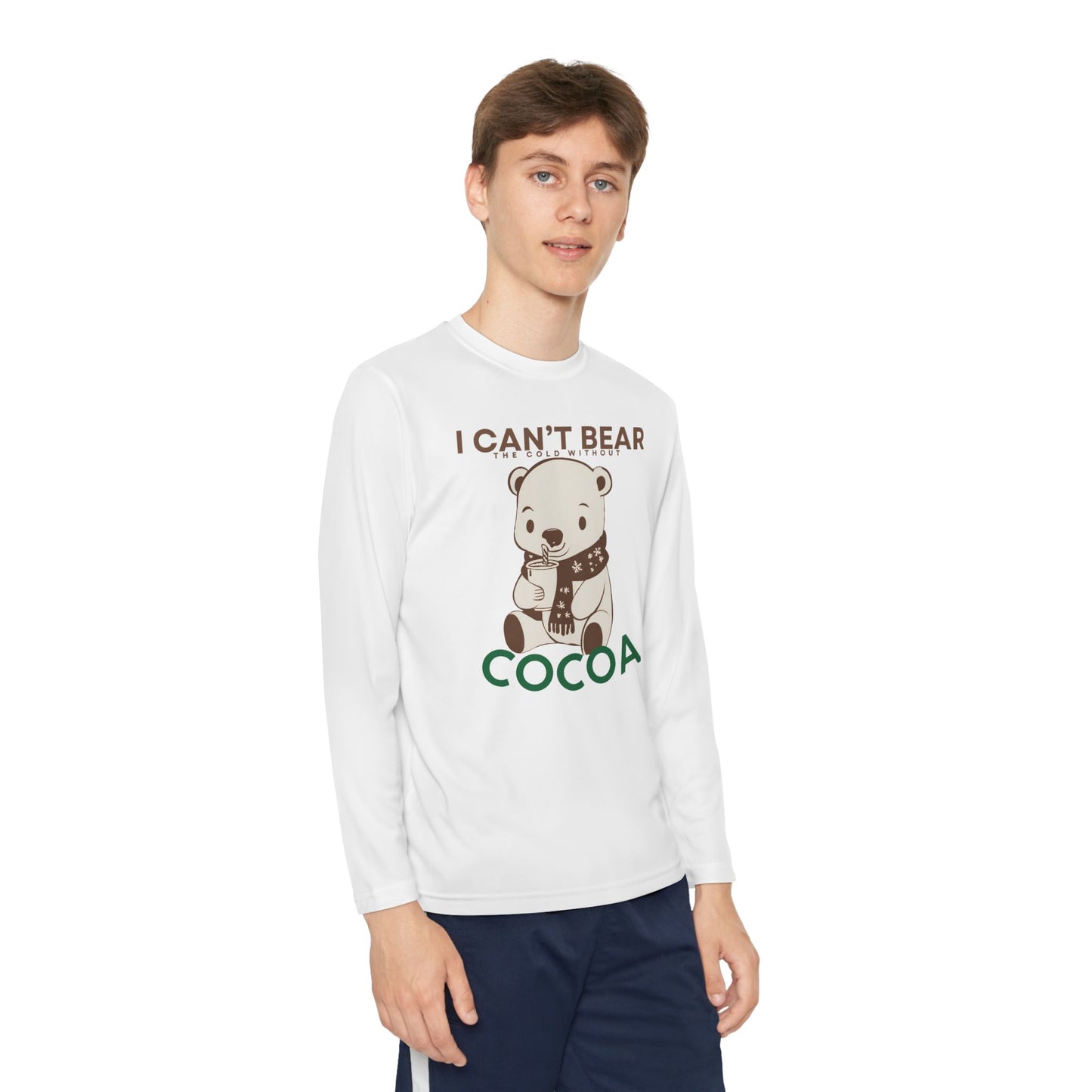 Youth Long Sleeve T-Shirt - "I Can't Bear the Cold Without Cocoa" - Cute Winter/Holiday Shirt