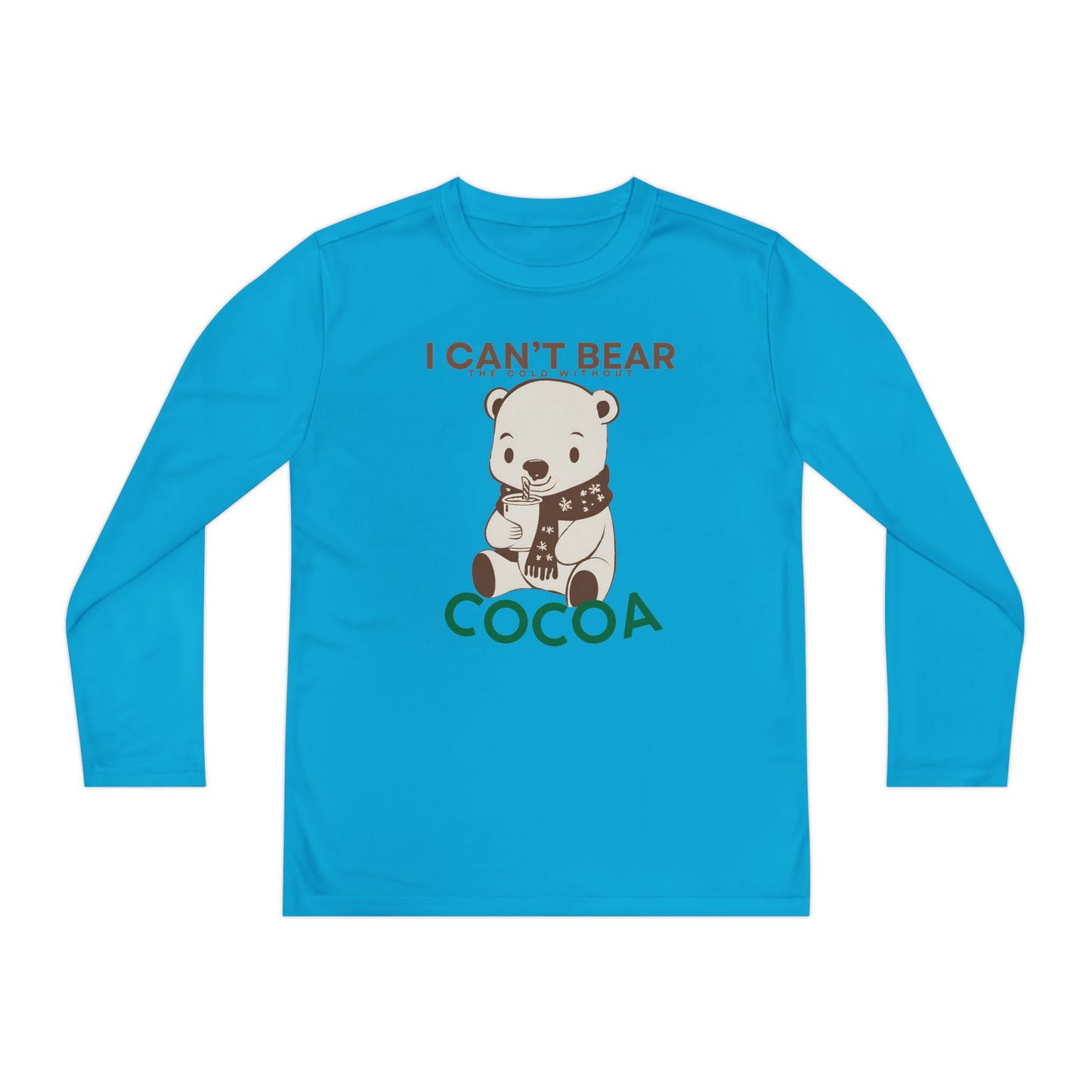 Youth Long Sleeve T-Shirt - "I Can't Bear the Cold Without Cocoa" - Cute Winter/Holiday Shirt