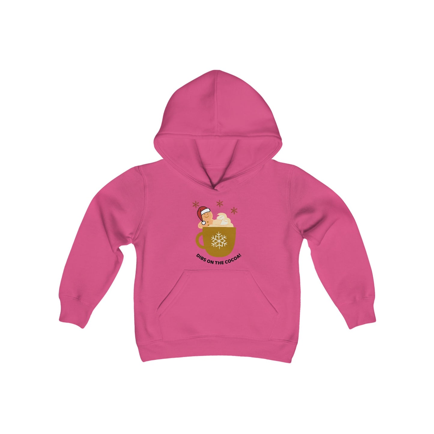 Youth Heavy Blend Hooded Sweatshirt -"DIBS On The Hot Cocoa" - Gingerbread Cocoa Cravings Edition