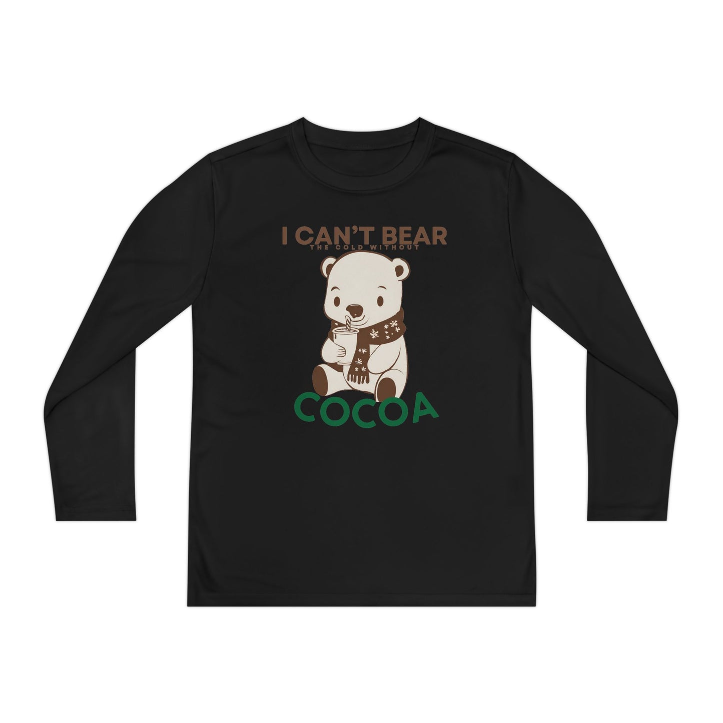 Youth Long Sleeve T-Shirt - "I Can't Bear the Cold Without Cocoa" - Cute Winter/Holiday Shirt