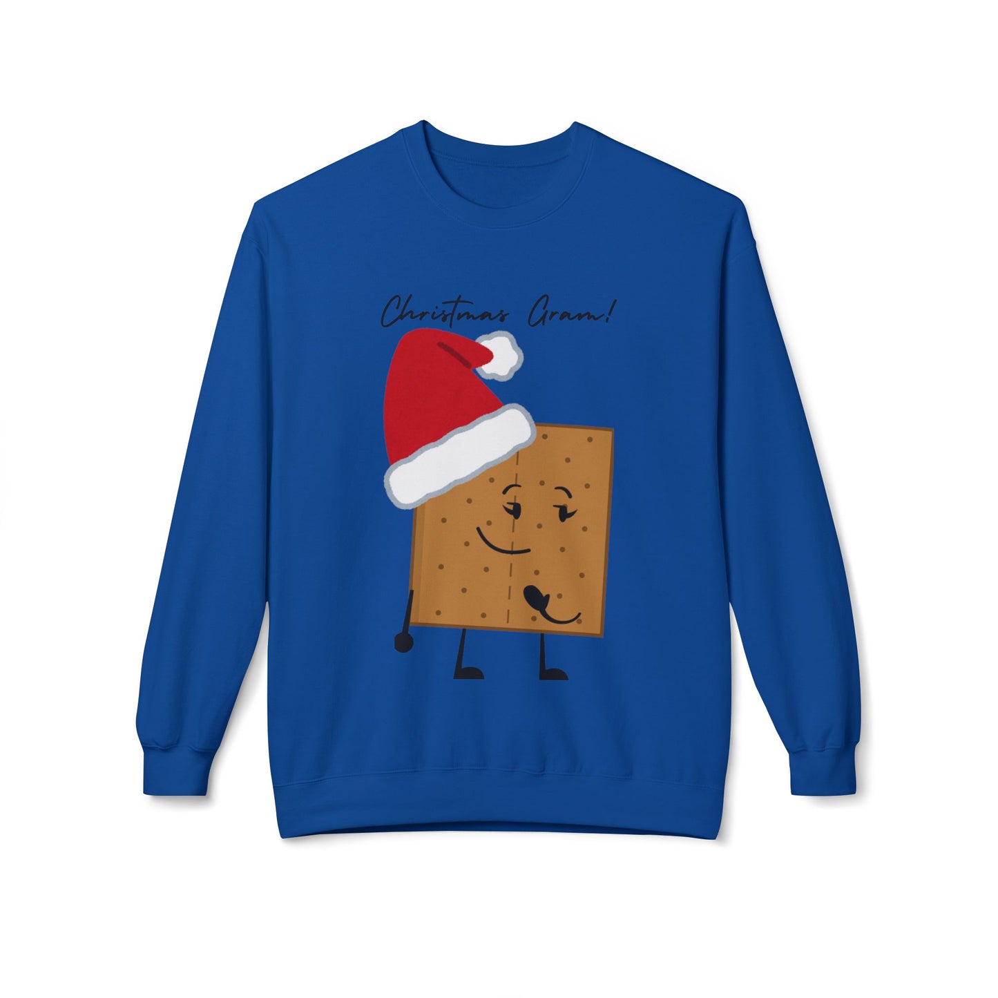 For The Gram - Adult Fleece Crewneck Sweatshirt - "Christmas Gram!" - Funny Graham Cracker Sweatshirt with Santa Hat