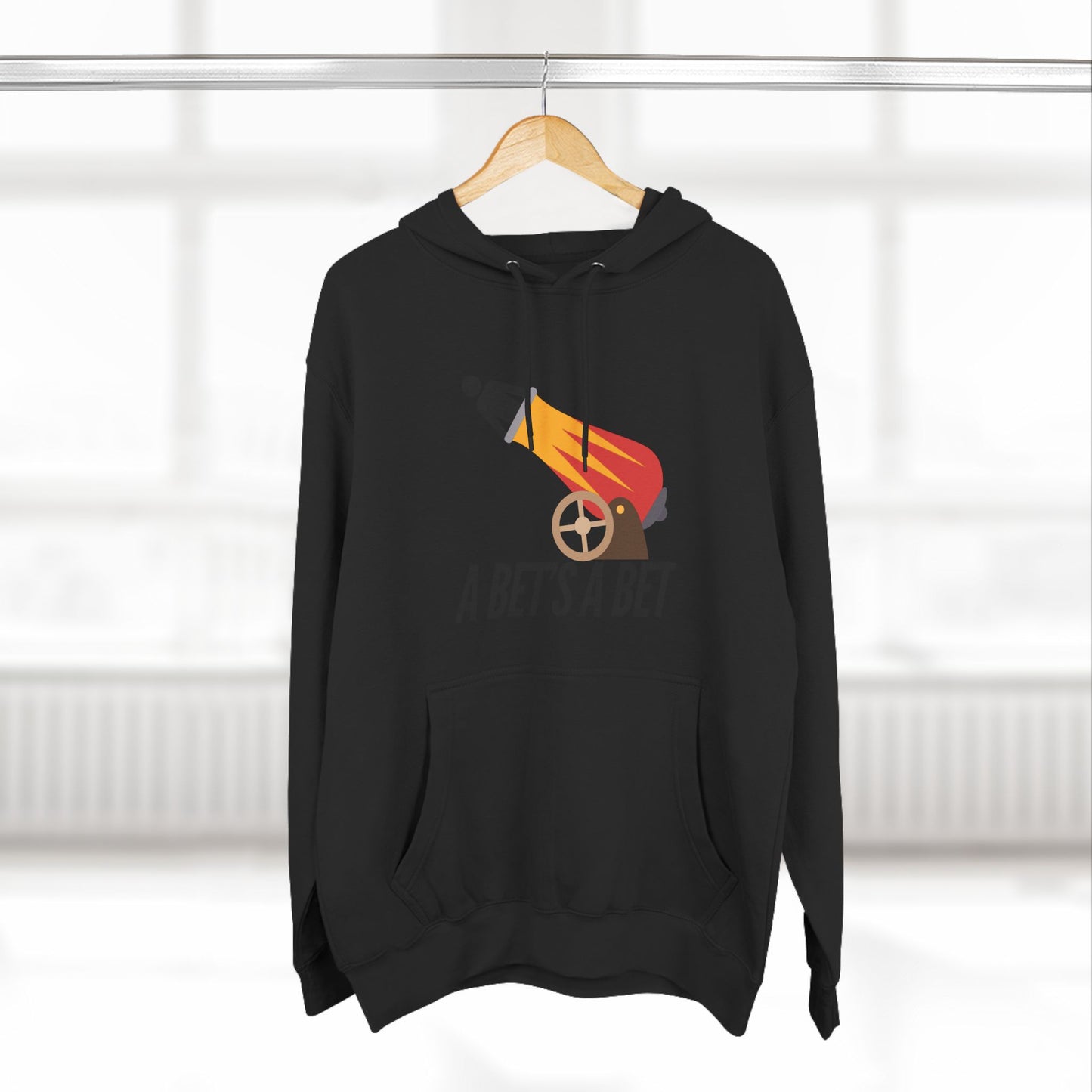 Adult Fleece Hoodie  - "A Bet's a Bet" - Stick Figure Cannon Launch Graphic Sweatshirt