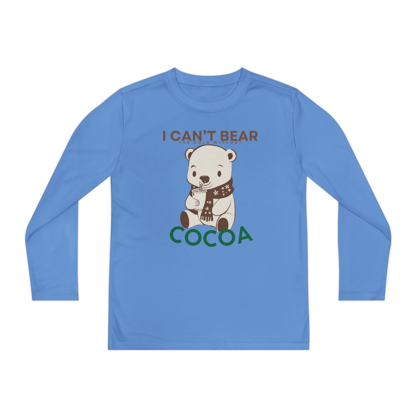 Youth Long Sleeve T-Shirt - "I Can't Bear the Cold Without Cocoa" - Cute Winter/Holiday Shirt