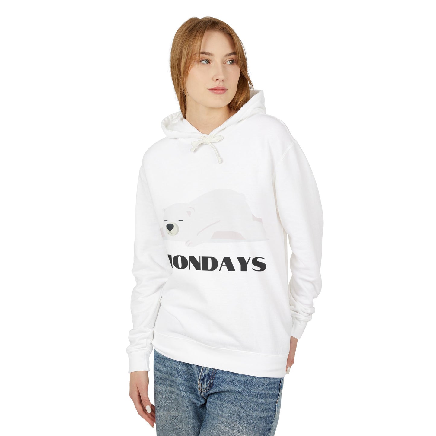 Unisex Lightweight Hooded Sweatshirt - "Sleepy Polar Bear Monday" - Fun Comfort Hoodie