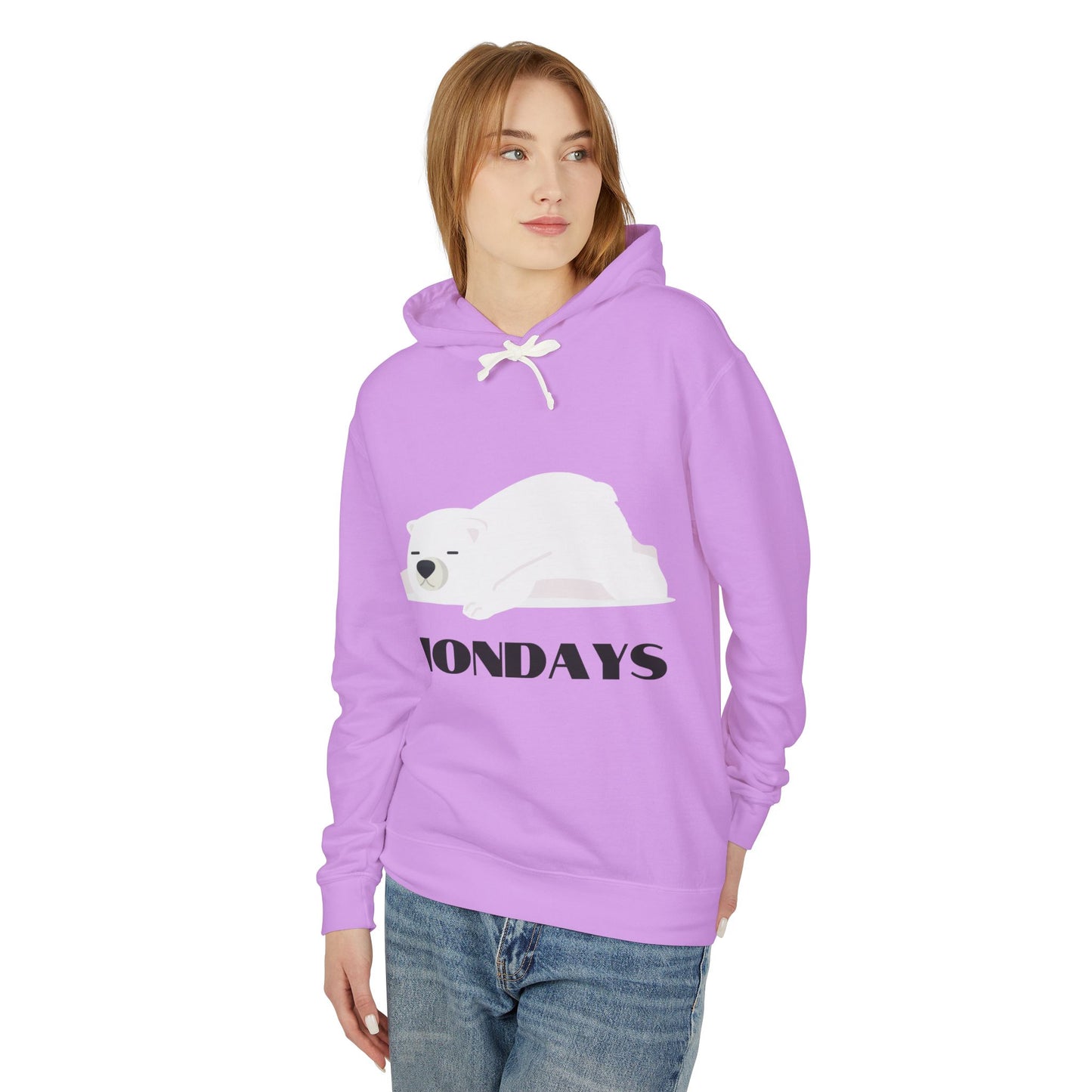 Unisex Lightweight Hooded Sweatshirt - "Sleepy Polar Bear Monday" - Fun Comfort Hoodie