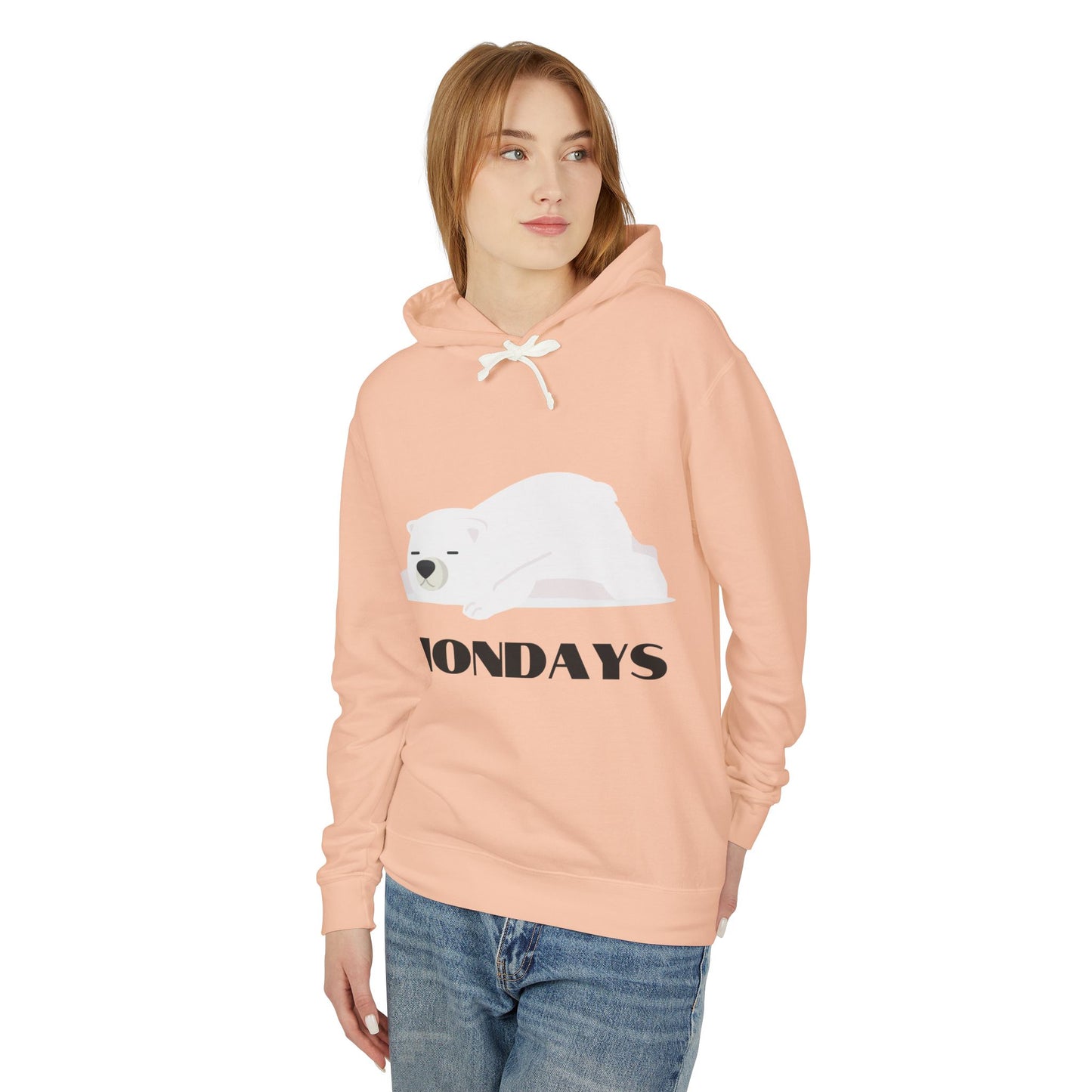 Unisex Lightweight Hooded Sweatshirt - "Sleepy Polar Bear Monday" - Fun Comfort Hoodie