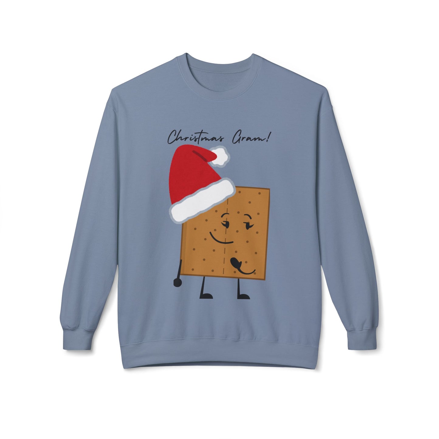 For The Gram - Adult Fleece Crewneck Sweatshirt - "Christmas Gram!" - Funny Graham Cracker Sweatshirt with Santa Hat