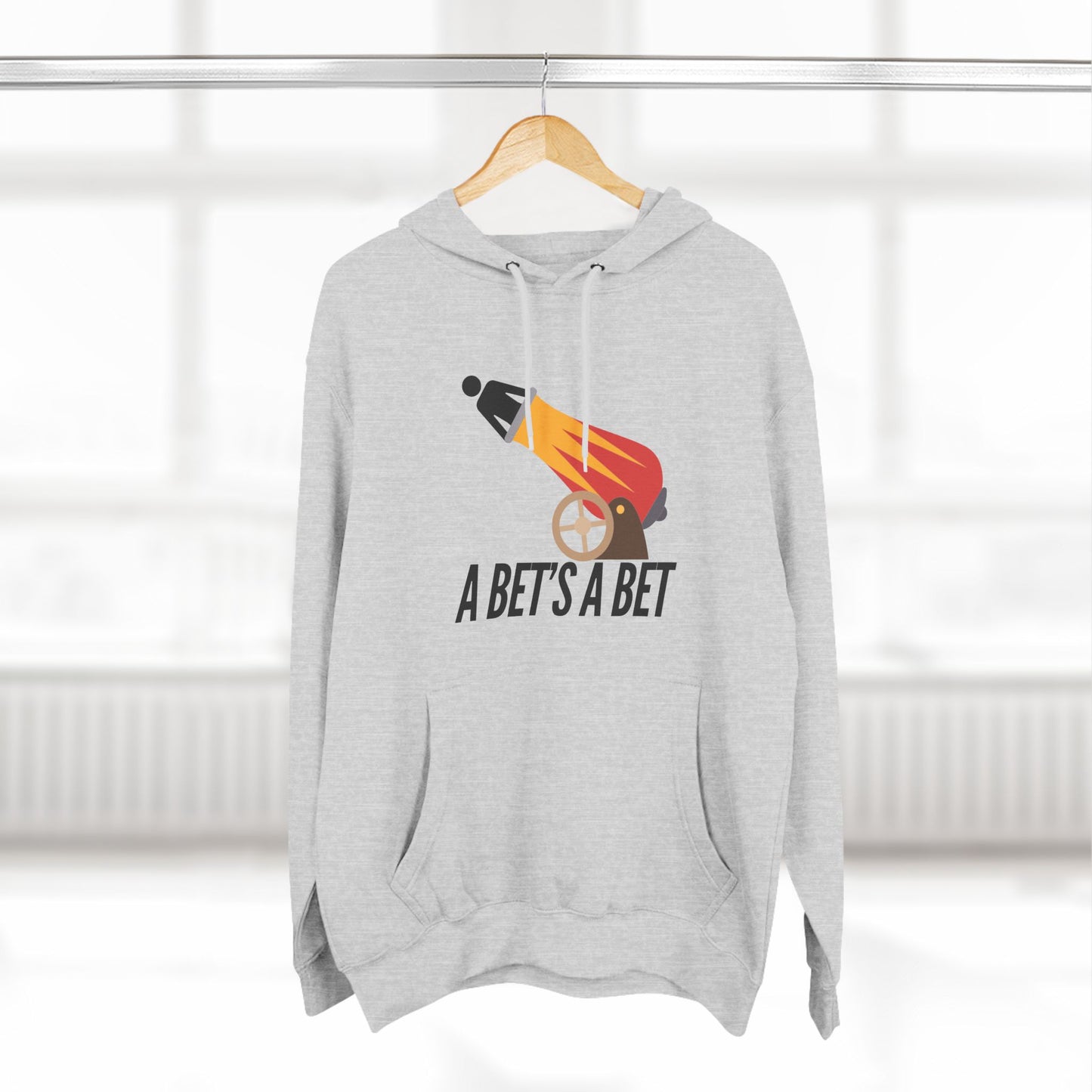 Adult Fleece Hoodie  - "A Bet's a Bet" - Stick Figure Cannon Launch Graphic Sweatshirt