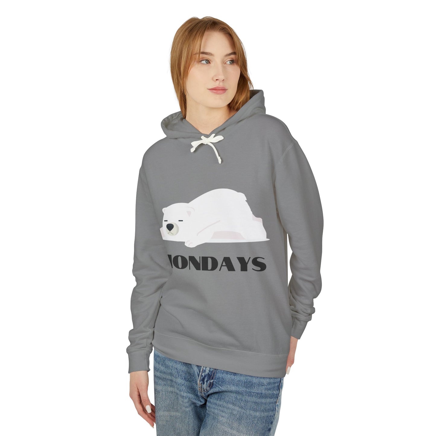 Unisex Lightweight Hooded Sweatshirt - "Sleepy Polar Bear Monday" - Fun Comfort Hoodie