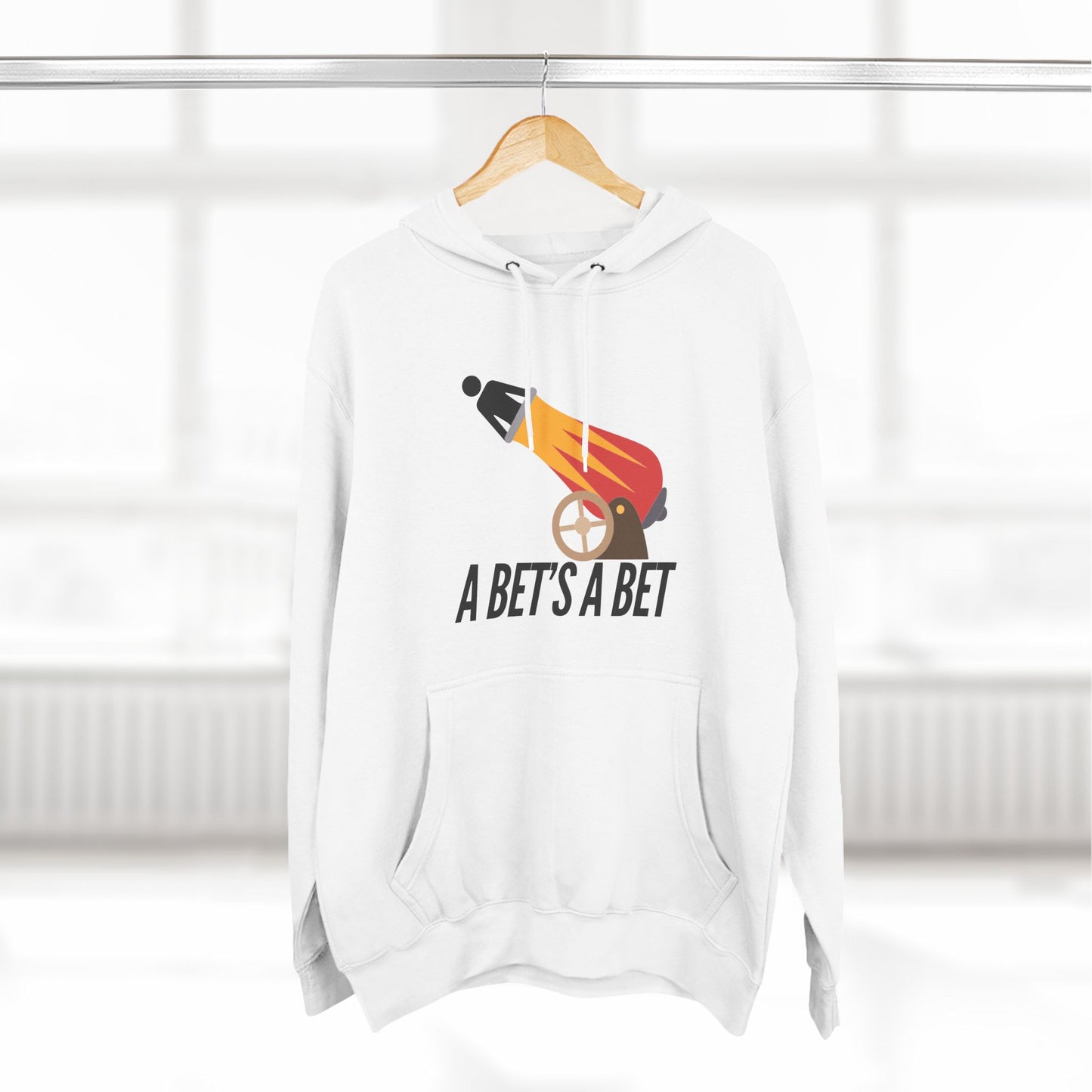 Adult Fleece Hoodie  - "A Bet's a Bet" - Stick Figure Cannon Launch Graphic Sweatshirt