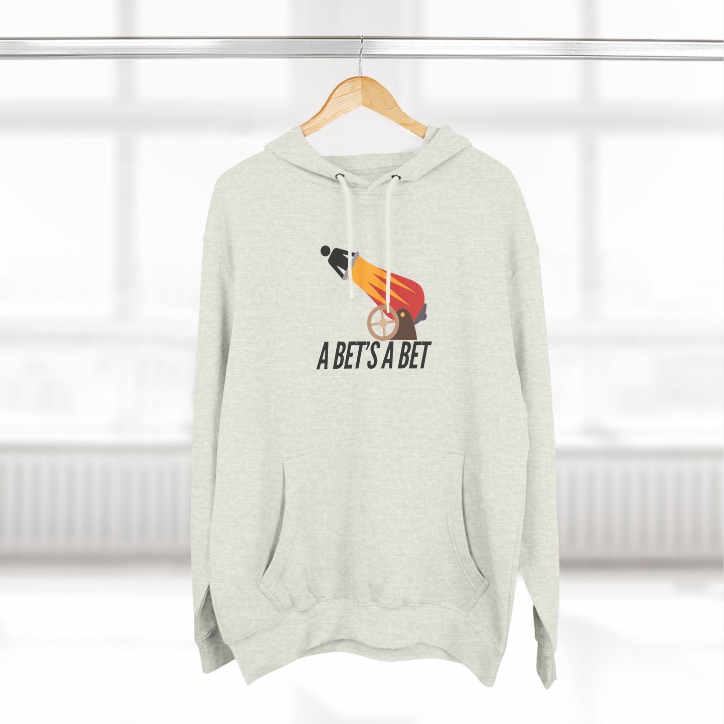 Adult Fleece Hoodie  - "A Bet's a Bet" - Stick Figure Cannon Launch Graphic Sweatshirt