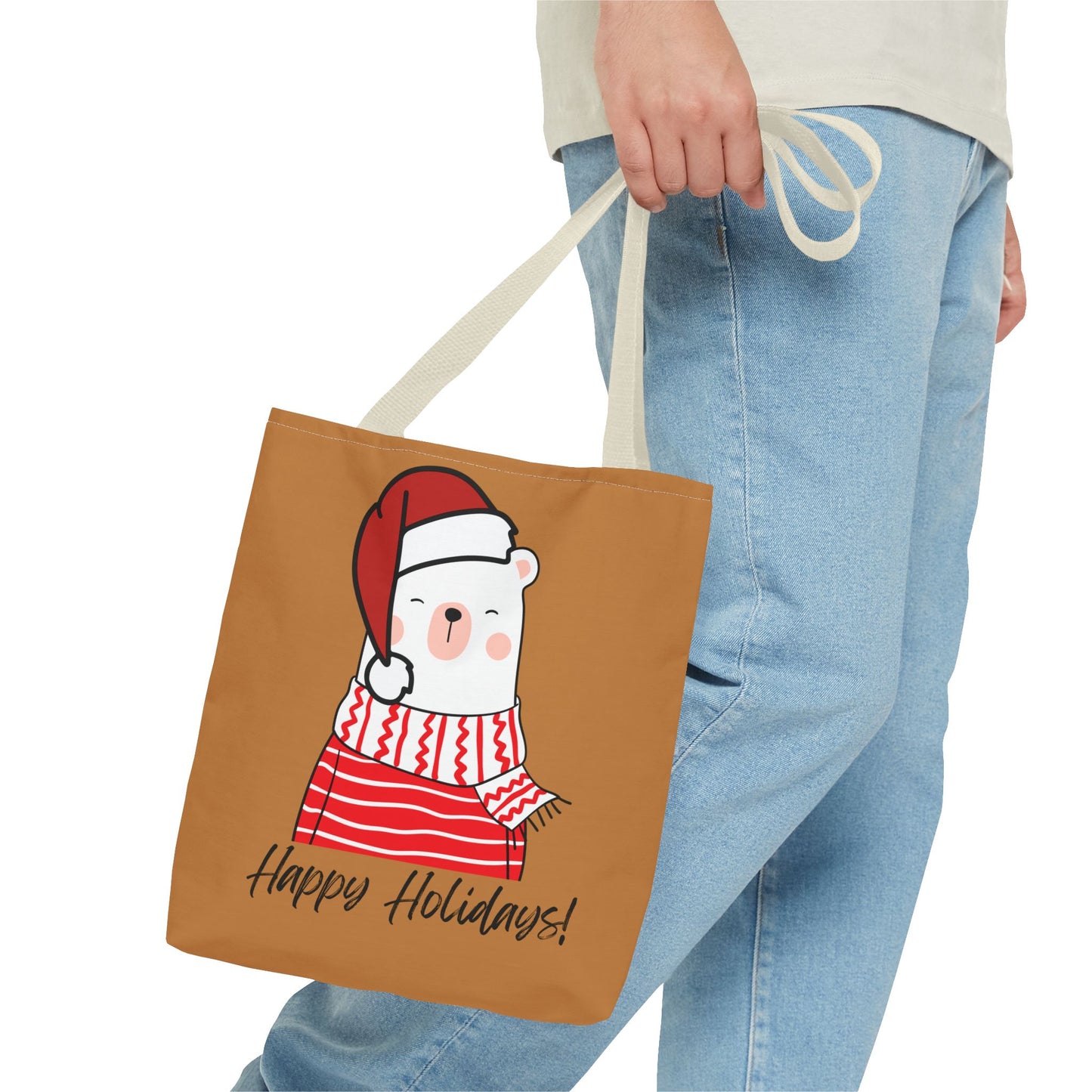 Tote Bag - "Happy Holiday" Polar Bear - Festive & Eco-Friendly Holiday Gift