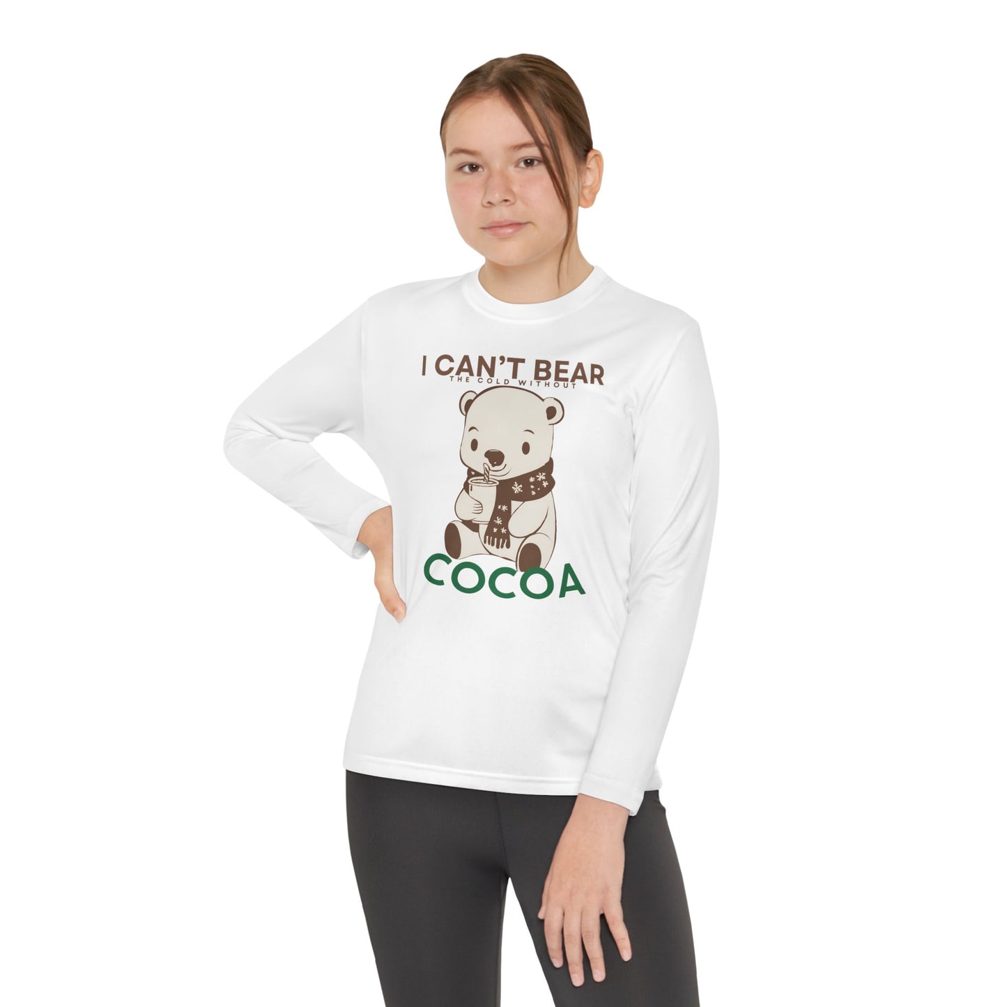 Youth Long Sleeve T-Shirt - "I Can't Bear the Cold Without Cocoa" - Cute Winter/Holiday Shirt