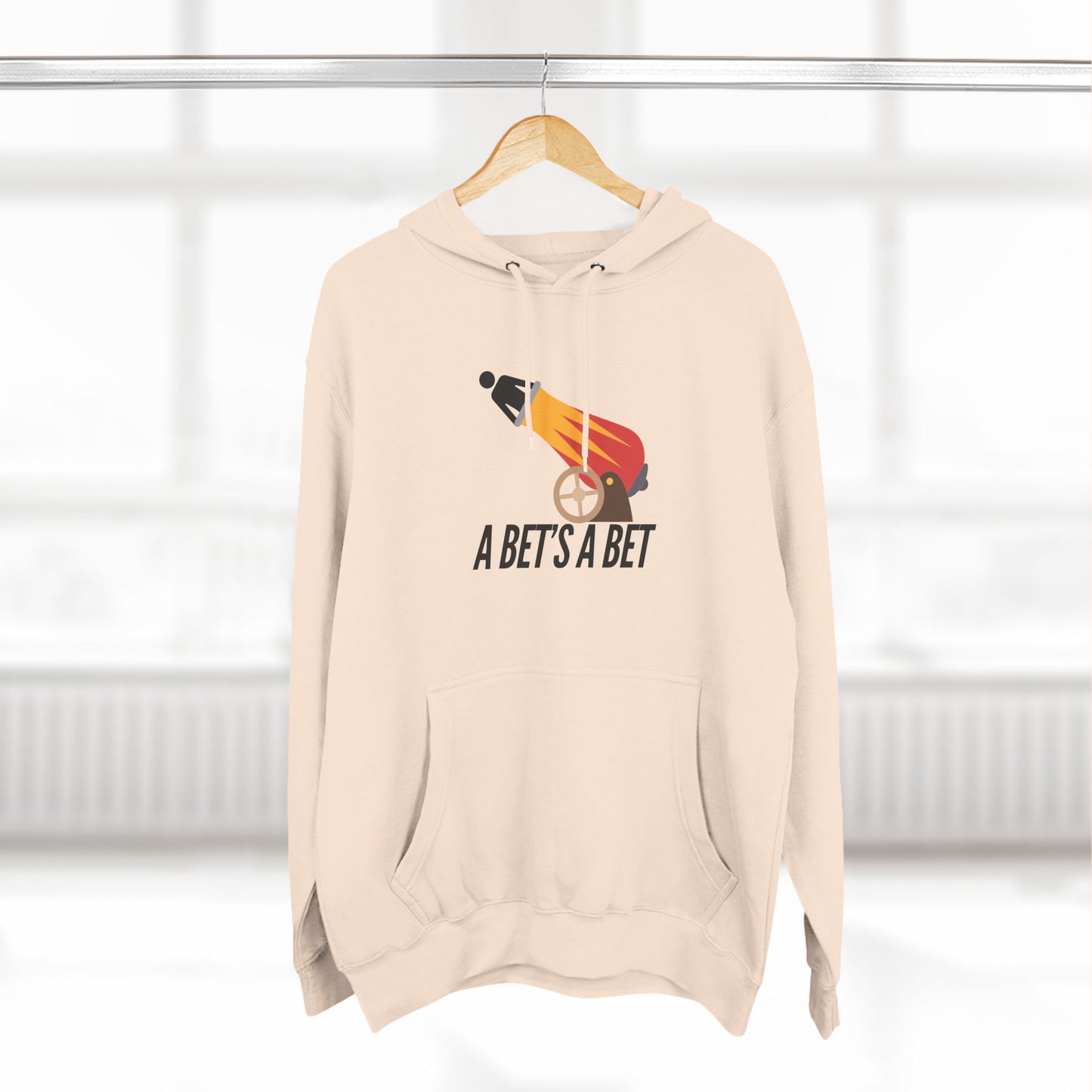 Adult Fleece Hoodie  - "A Bet's a Bet" - Stick Figure Cannon Launch Graphic Sweatshirt