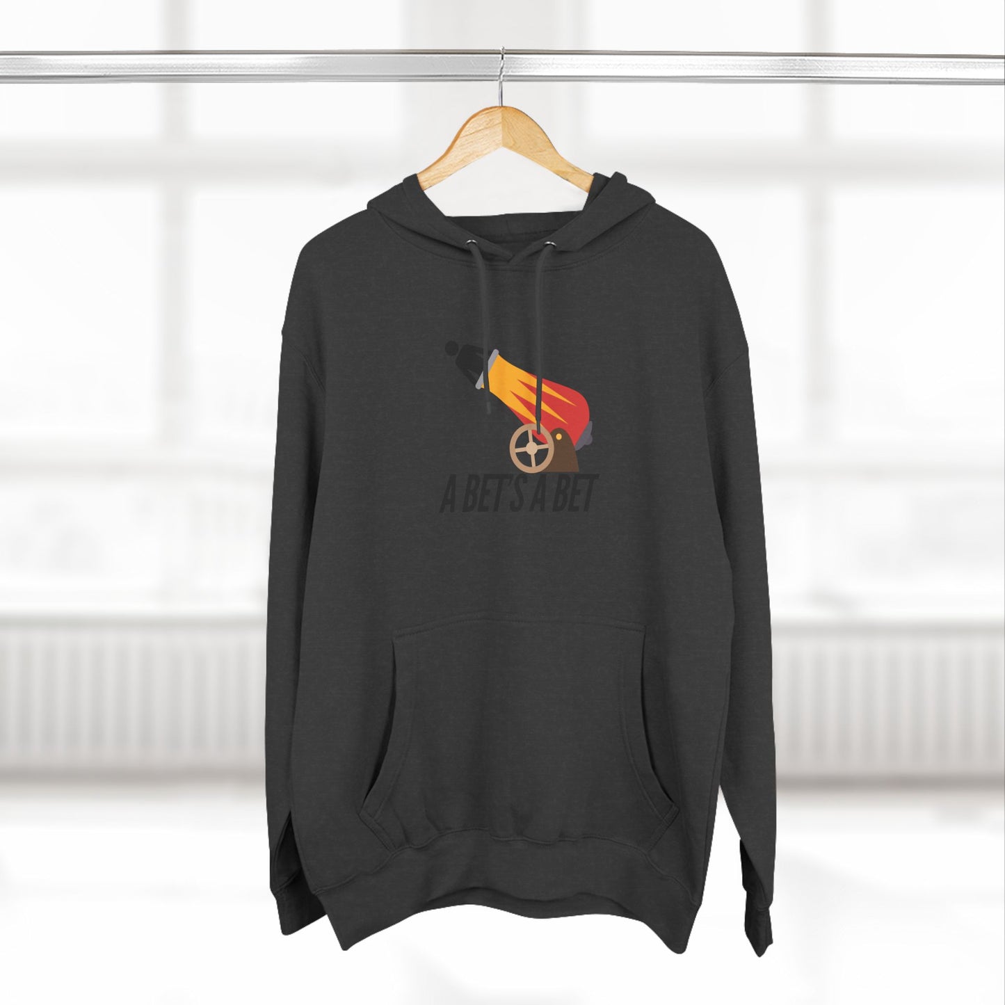 Adult Fleece Hoodie  - "A Bet's a Bet" - Stick Figure Cannon Launch Graphic Sweatshirt