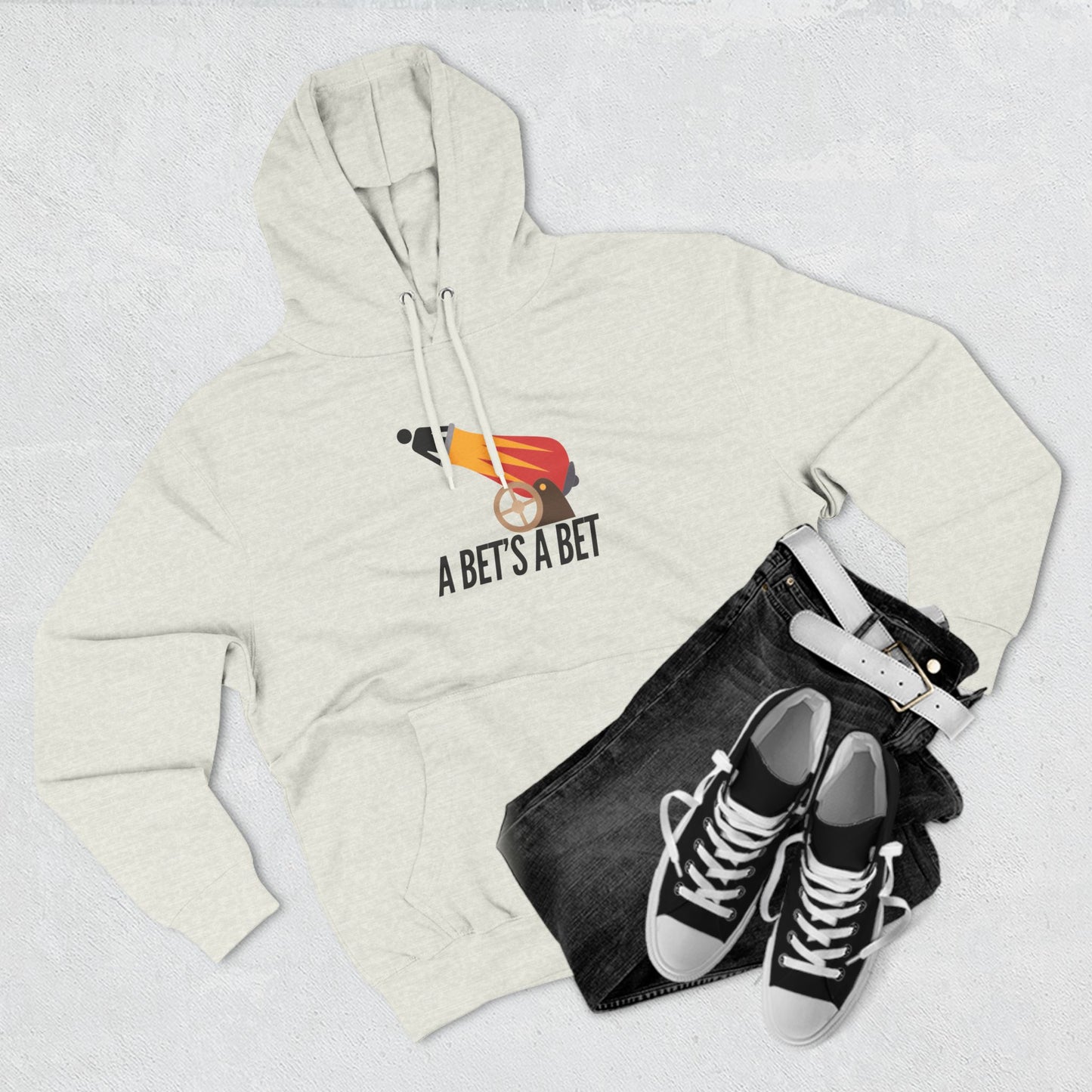 Adult Fleece Hoodie  - "A Bet's a Bet" - Stick Figure Cannon Launch Graphic Sweatshirt