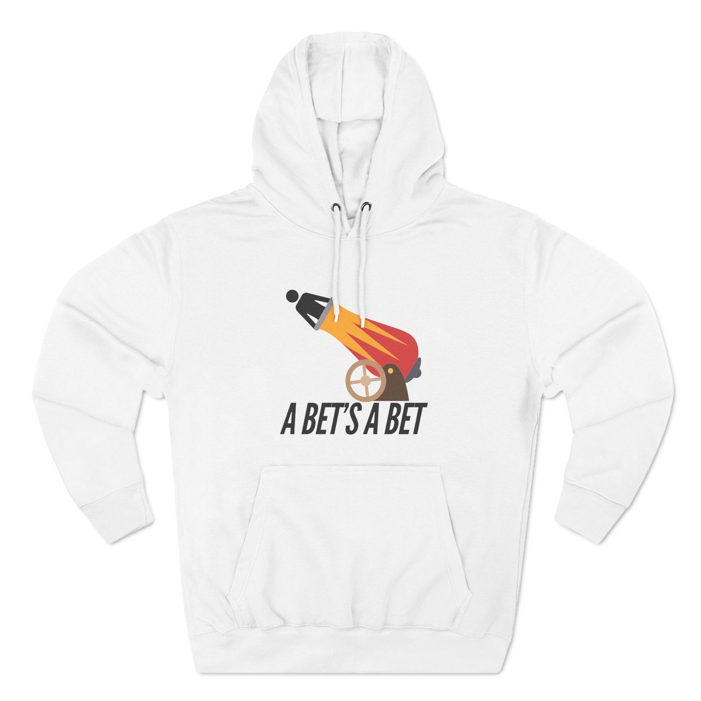 Adult Fleece Hoodie  - "A Bet's a Bet" - Stick Figure Cannon Launch Graphic Sweatshirt