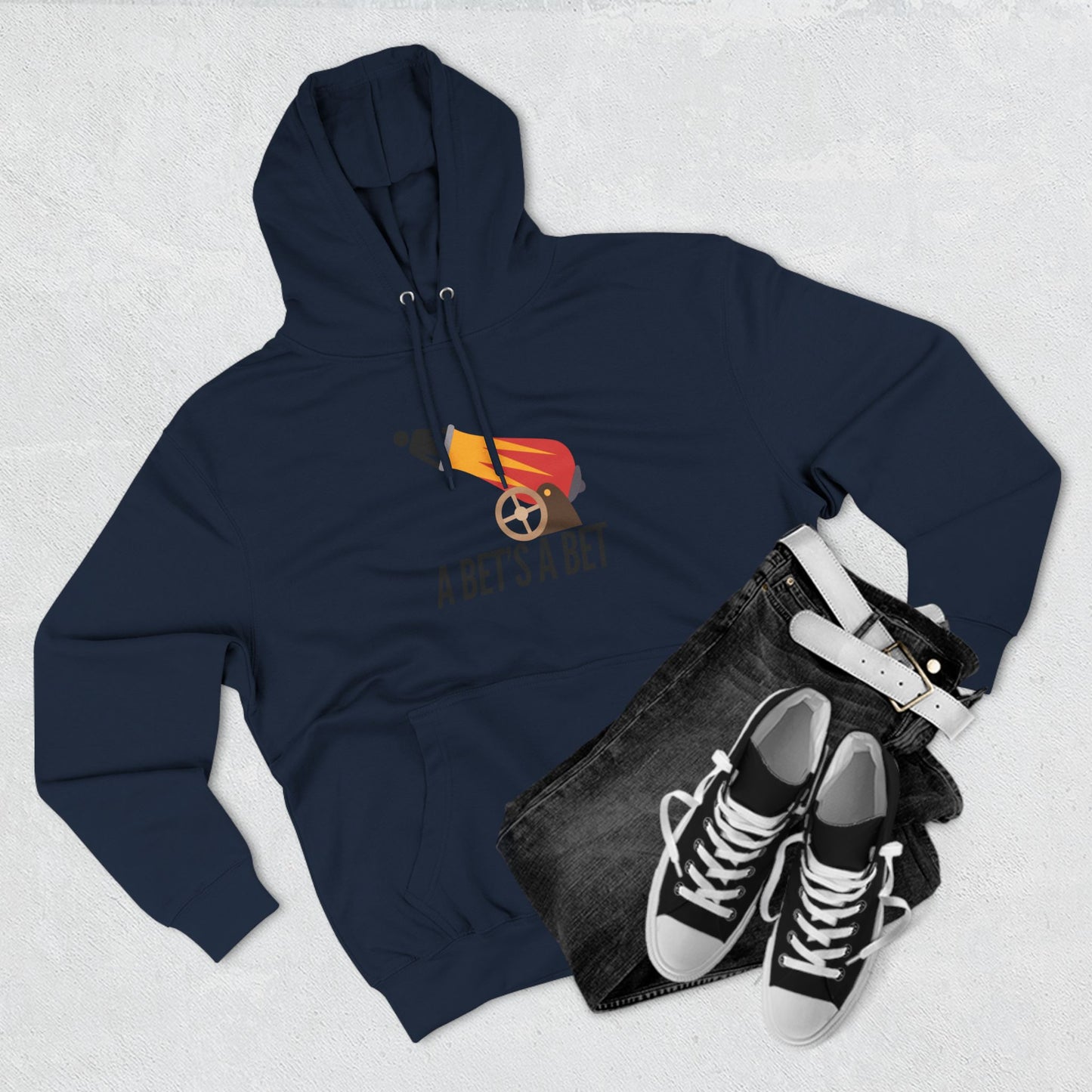 Adult Fleece Hoodie  - "A Bet's a Bet" - Stick Figure Cannon Launch Graphic Sweatshirt