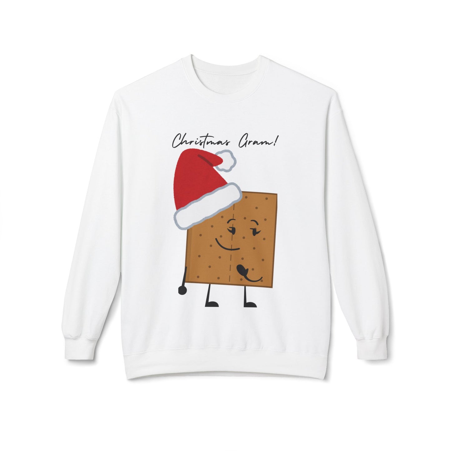 For The Gram - Adult Fleece Crewneck Sweatshirt - "Christmas Gram!" - Funny Graham Cracker Sweatshirt with Santa Hat