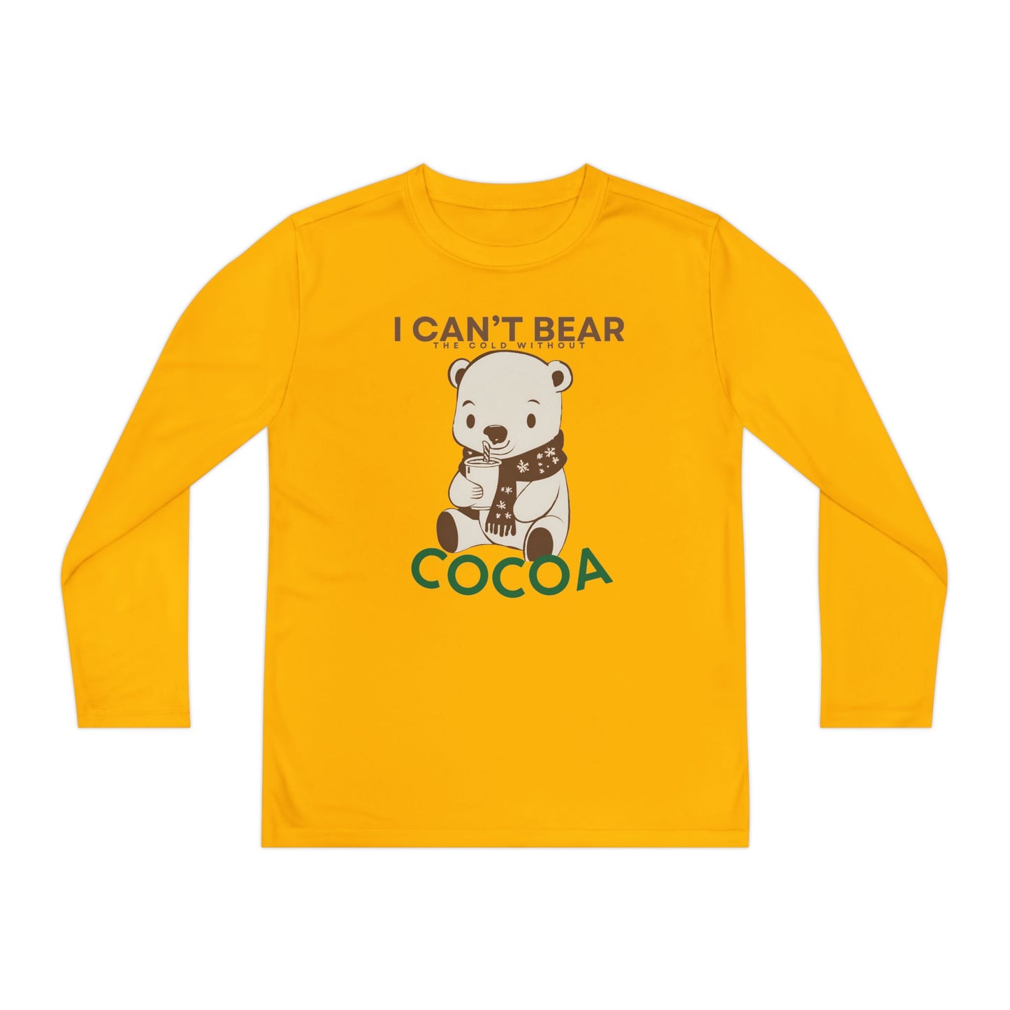 Youth Long Sleeve T-Shirt - "I Can't Bear the Cold Without Cocoa" - Cute Winter/Holiday Shirt