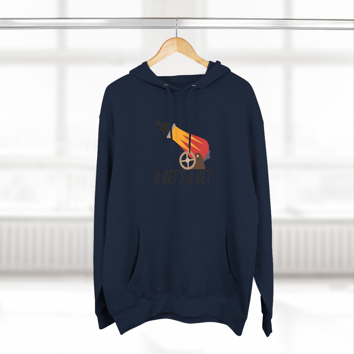 Adult Fleece Hoodie  - "A Bet's a Bet" - Stick Figure Cannon Launch Graphic Sweatshirt