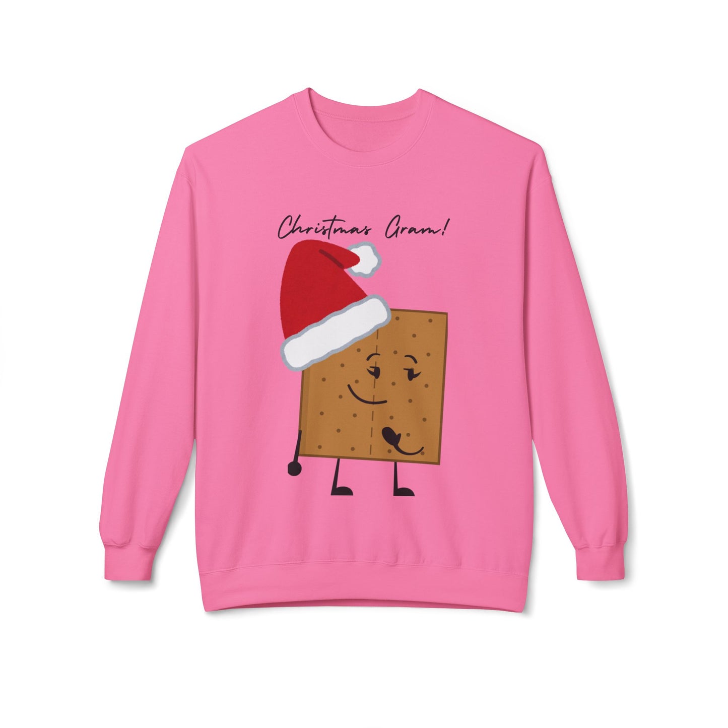 For The Gram - Adult Fleece Crewneck Sweatshirt - "Christmas Gram!" - Funny Graham Cracker Sweatshirt with Santa Hat