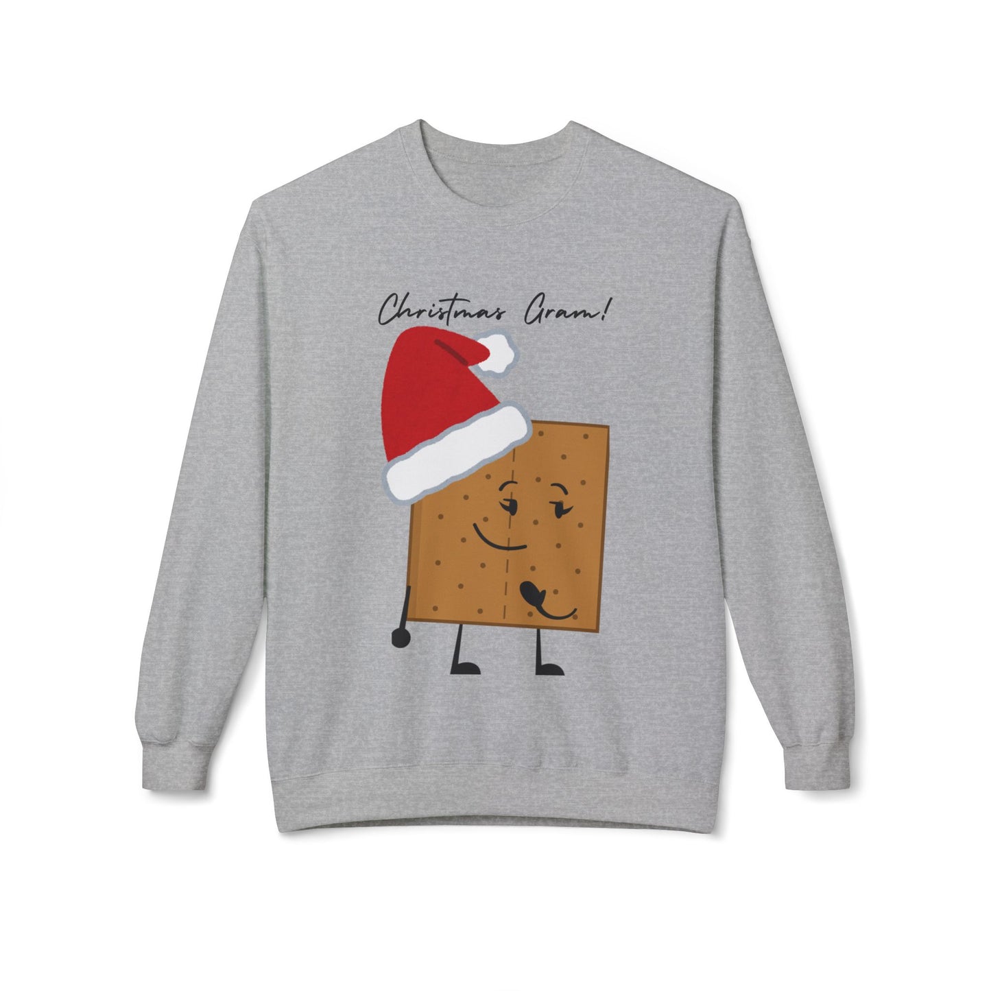 For The Gram - Adult Fleece Crewneck Sweatshirt - "Christmas Gram!" - Funny Graham Cracker Sweatshirt with Santa Hat