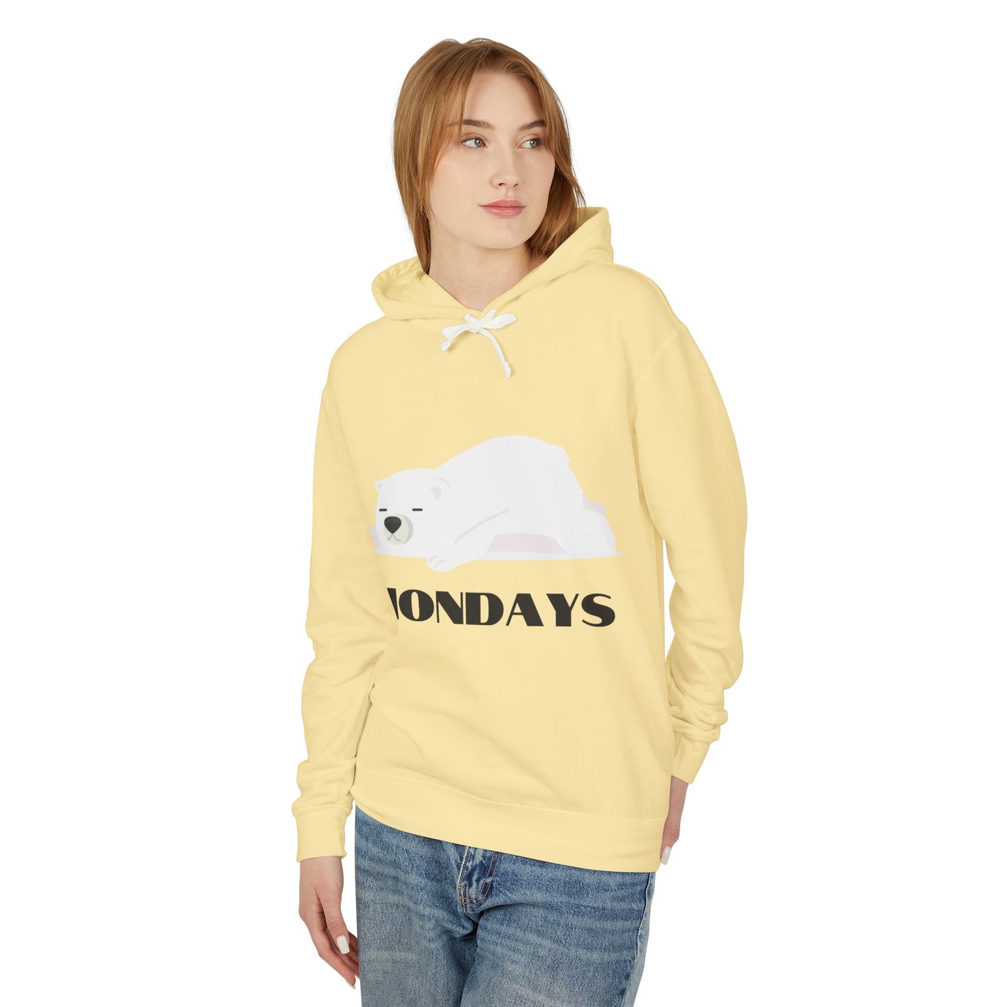 Unisex Lightweight Hooded Sweatshirt - "Sleepy Polar Bear Monday" - Fun Comfort Hoodie