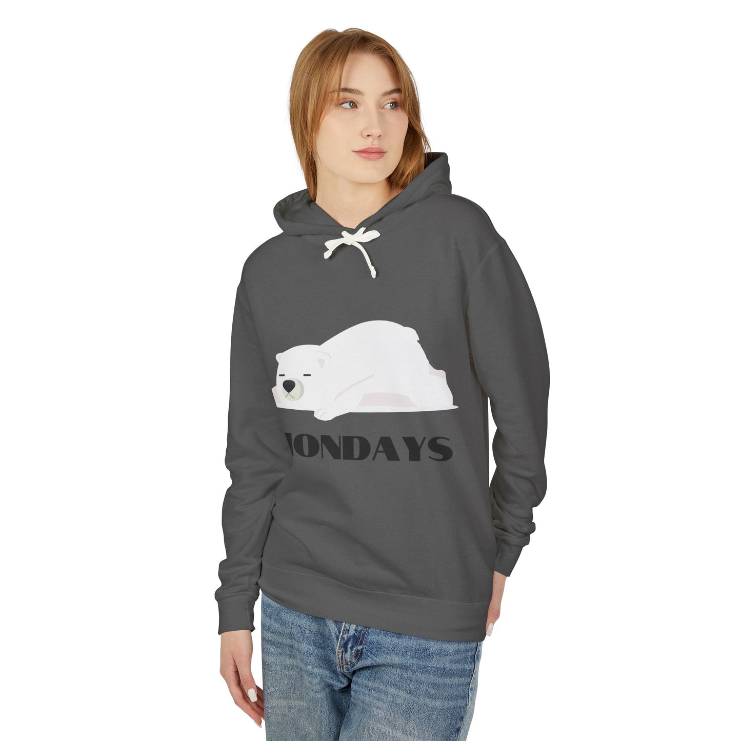 Unisex Lightweight Hooded Sweatshirt - "Sleepy Polar Bear Monday" - Fun Comfort Hoodie