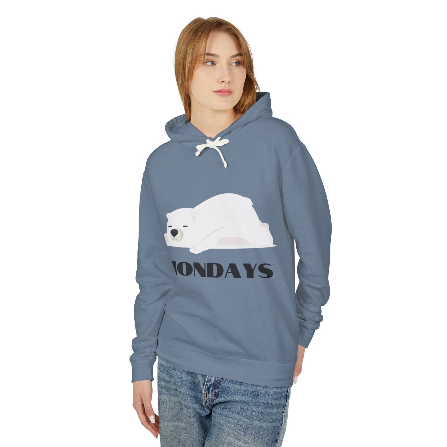 Unisex Lightweight Hooded Sweatshirt - "Sleepy Polar Bear Monday" - Fun Comfort Hoodie