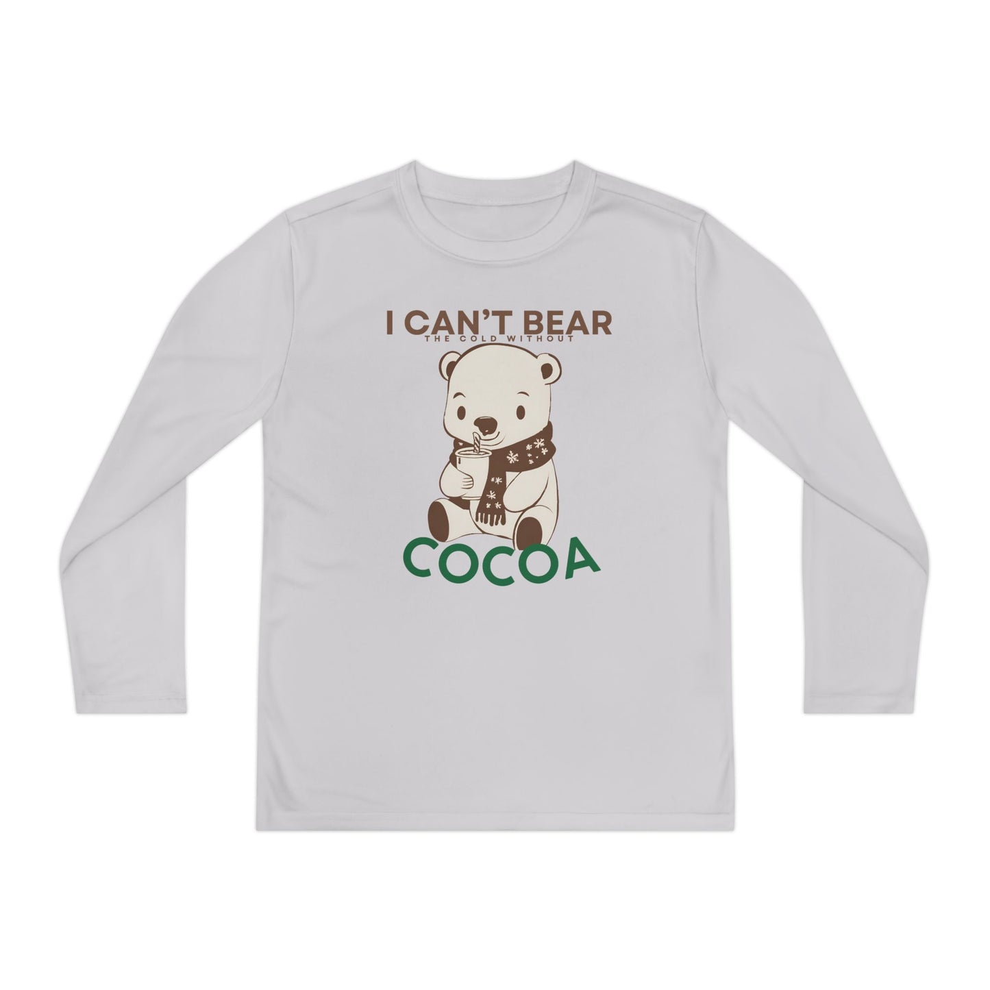 Youth Long Sleeve T-Shirt - "I Can't Bear the Cold Without Cocoa" - Cute Winter/Holiday Shirt