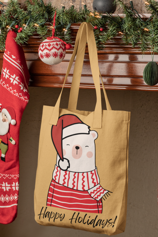 Tote Bag - "Happy Holiday" Polar Bear - Festive & Eco-Friendly Holiday Gift