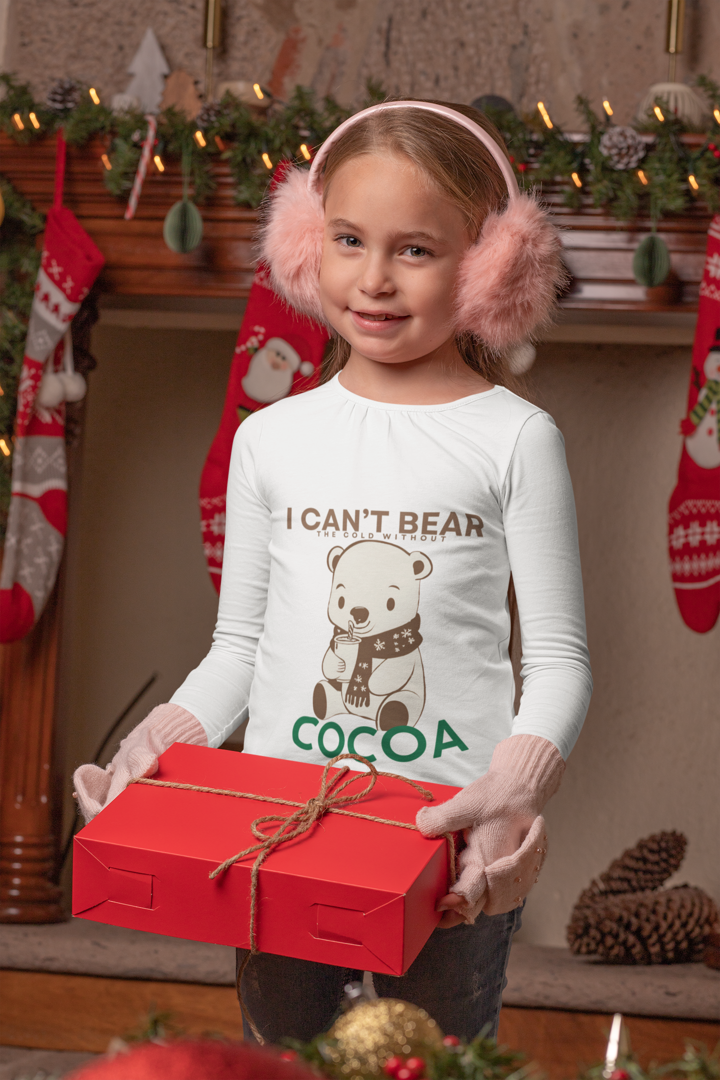 Youth Long Sleeve T-Shirt - "I Can't Bear the Cold Without Cocoa" - Cute Winter/Holiday Shirt