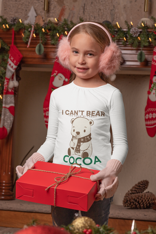 Youth Long Sleeve T-Shirt - "I Can't Bear the Cold Without Cocoa" - Cute Winter/Holiday Shirt